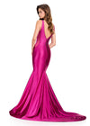 ASHLEYlauren 12414 Gown | Elegant berry full length gown with dazzling sparkles v neck and zip up back