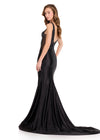 ASHLEYlauren 12414 Gown | Stunning black tie black v neck sparkly gown with zip up back