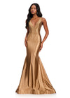 ASHLEYlauren 12414 Gown | stunning full length coca v neck dazzling sparkly prom dress