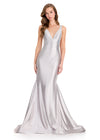 ASHLEYlauren 12414 Gown | Luxury silver glamorous full length sparkly prom dress zip up