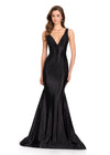 ASHLEYlauren 12415 Gown | Black form fitted prom dress with black crystal embellishments zip up