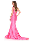 ASHLEYlauren 12415 Gown | Fuchsia flattering full fitted sparkly evening gown zip up back