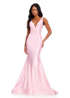 ASHLEYlauren 12415 Gown | Long form fitted ice pink sparkly v neck prom evening gown zip up