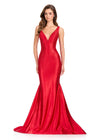 ASHLEylauren 12415 Gown | Red carpet red form fitting gown full length sparkly v neck gown