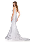 ASHLEYlauren 12415 Gown | Elegant silver prom dress full length form fitting zip up back
