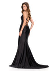 ASHLEYlauren 121417 Gown | Elegant black tie black full length gown with corset back
