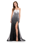 ASHLEYlauren 12418 Gown | Black gown with white strap and pearls big white bow zip up