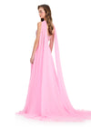 ASHLEYlauren 12420 Gown | Full length light pink formal dress strapless with beaded top and cape