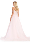 ASHLEYlauren 12421 Gown | Elegant full length pink off the shoulder straps and beaded top zip up