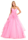 ASHLEYlauren 12423 Gown | elegant Full length ball gown strapless with tulle flower on the side