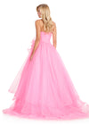 ASHLEYlauren 12423 Gown | Beautiful light pink elegant ball gown with strapless v neck and tulle floral embellishment