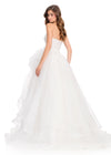 ASHLEYlauren 12423 Gown | Stunning white evening gown strapless with tulle floral embellishment on side
