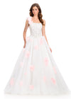 ASHLEYlauren 12426 Gown | Gorgeous ivory one shoulder gown with pink floral on the straps and floral embellishments on the gown