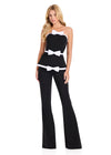 ASHLEY lauren 12427 Jumpsuit | elegant black strapless jumpsuit with white bows flare bottoms