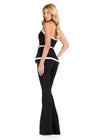 ASHLEYlauren 12427 Jumpsuit | Pageant interview strapless black jumpsuit with white bows and flare bottoms