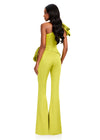 ASHLEYlauren 12428 Jumpsuit | Elegant green one shoulder jumpsuit with stunning flare bottoms and a bow