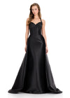 ASHLEYlauren 12430 Gown | Black elegant formal evening gown with zip up back and elegant overskirt