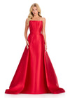 ASHLEYlauren 12431 Gown | Full length beautiful red evening gown with long overskirt