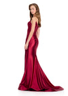 ASHLEYlauren 12432 Gown | Deep dark wine full length elegant gown zip up with gorgeous synch on the back