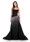 ASHLEYlauren 12436 Gown | Black evening gown with overskirt stunning stoned collar