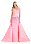 ASHLEYlauren 12436 Gown | Light pink formal evening gown zip up and stoned choker with overskirt