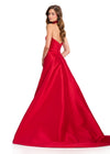 ASHLEYlauren 12436 Gown | Bright red carpet ready red gown with stoning on the bottom elegant overskirt