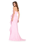 ASHLEYlauren 12437 Gown | Elegant floral pattern light pink strapless gown with ruffle on the side
