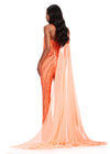 ASHLEYlauren 12439 Jumpsuit | Fun fashion orange fully beaded jumpsuit with cape off the shoulder
