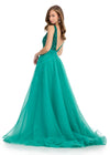 Back - Elevate your look with this stunning layered organza overskirt featuring a structured wire hem and a sweeping train. The perfect statement piece to add flair to any dress, romper, bodysuit, or jumpsuit.