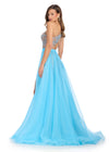 Back - Elevate your look with this stunning layered organza overskirt featuring a structured wire hem and a sweeping train. The perfect statement piece to add flair to any dress, romper, bodysuit, or jumpsuit.