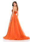 Back - Elevate your look with this stunning layered organza overskirt featuring a structured wire hem and a sweeping train. The perfect statement piece to add flair to any dress, romper, bodysuit, or jumpsuit.