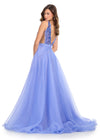 Back - Elevate your look with this stunning layered organza overskirt featuring a structured wire hem and a sweeping train. The perfect statement piece to add flair to any dress, romper, bodysuit, or jumpsuit.