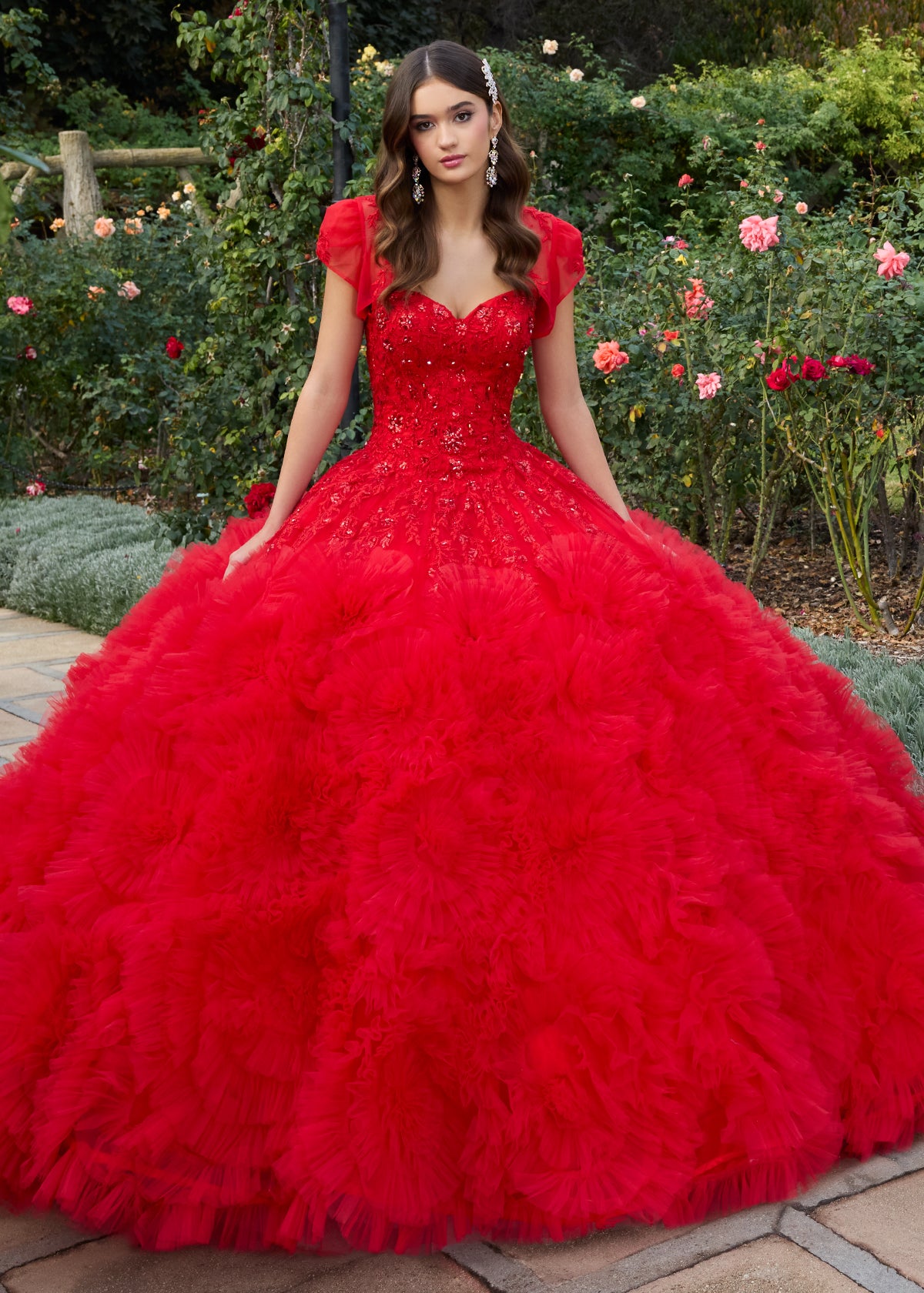 ASHLEYlauren 30104 Strapless 3D Floral Ruffle Ball Gown
