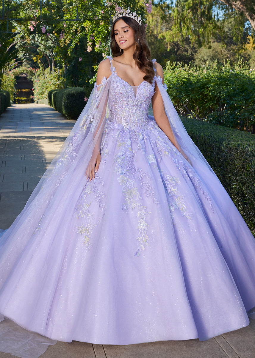 ASHLEYlauren 30107 Lace Organza Ball Gown with Bow Train