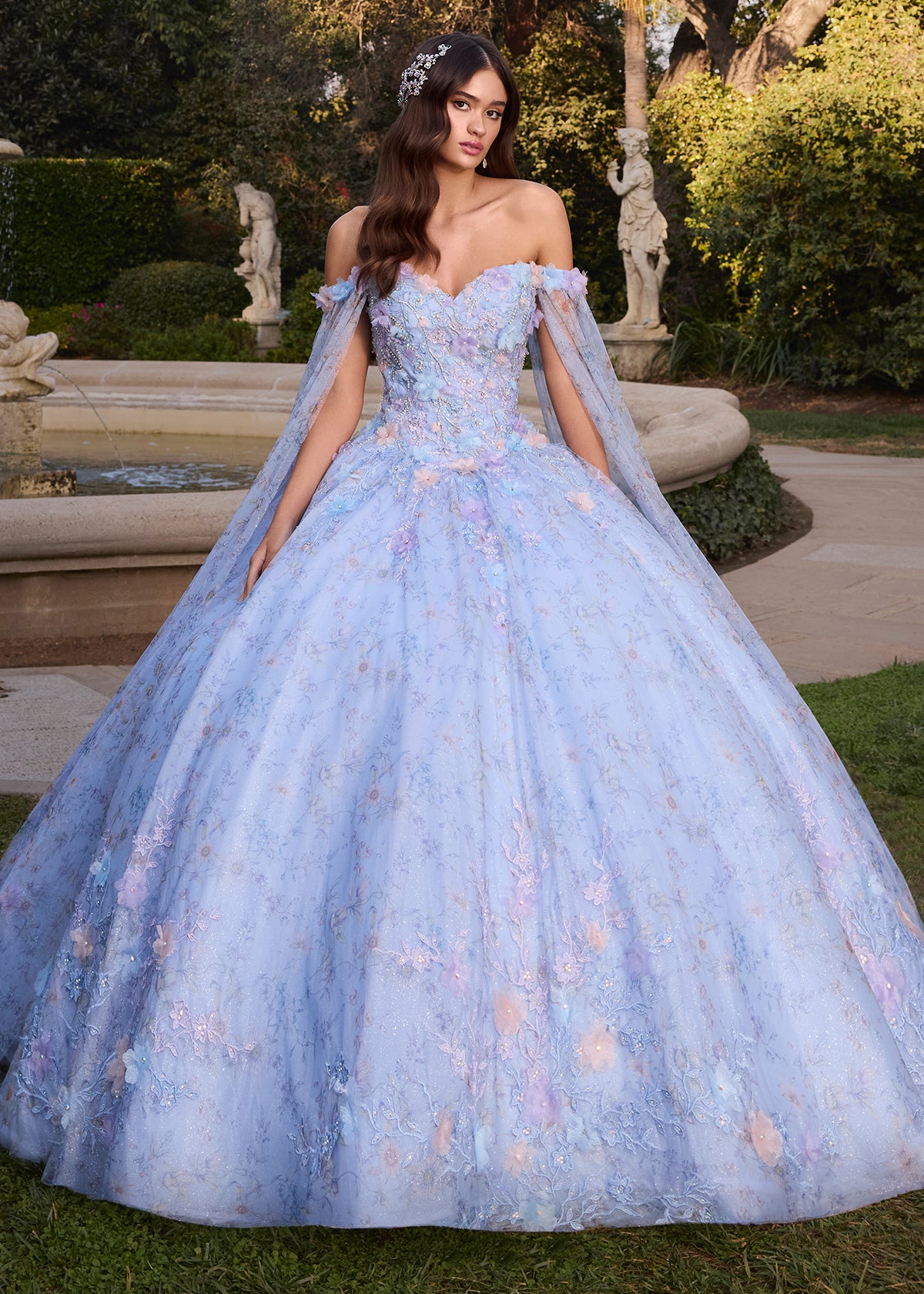 【CHOPIN 】フラワーパステルレースアンサンブル ASHLEYlauren 30108 Off-Shoulder 3D Floral Ball Gown