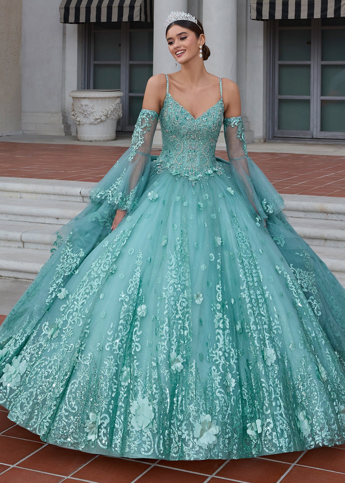 ASHLEYlauren 30112 Beaded Glitter Tulle Quinceañera Gown