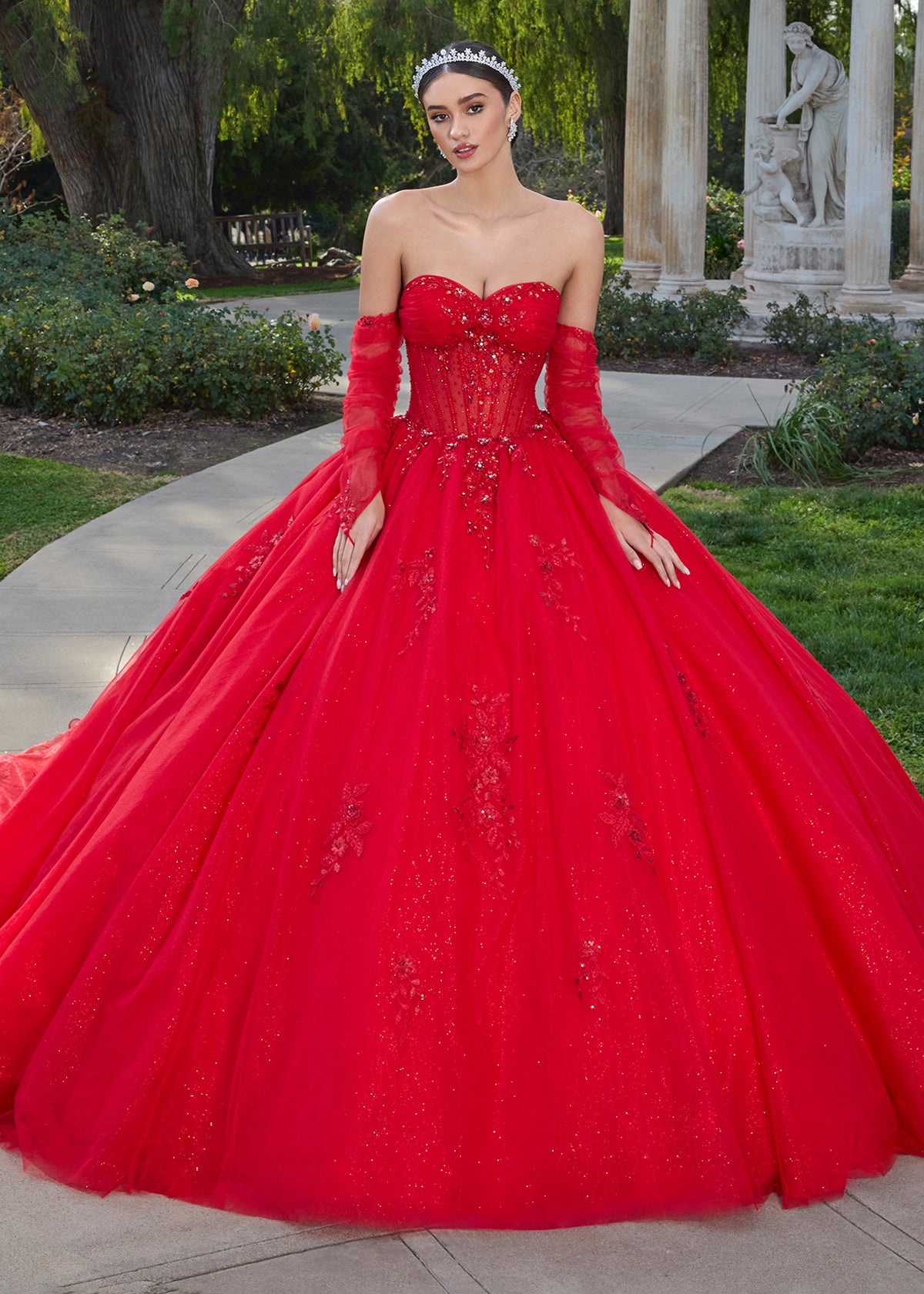 red quinceanera dresses with corset Amarra 54260 Corset Quinceaera Dress with Cloak Emerald/Gold / 00