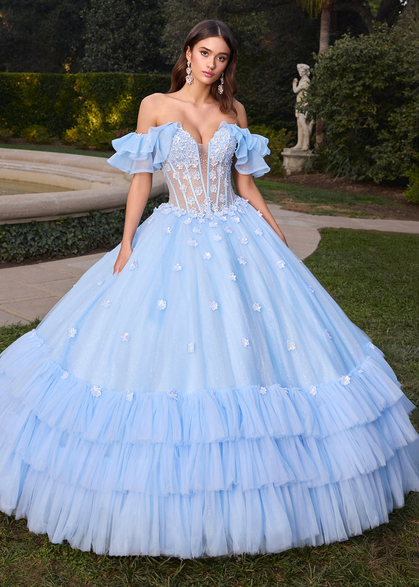 ASHLEYlauren 30118 Sky Blue Tulle Quinceañera Ball Gown