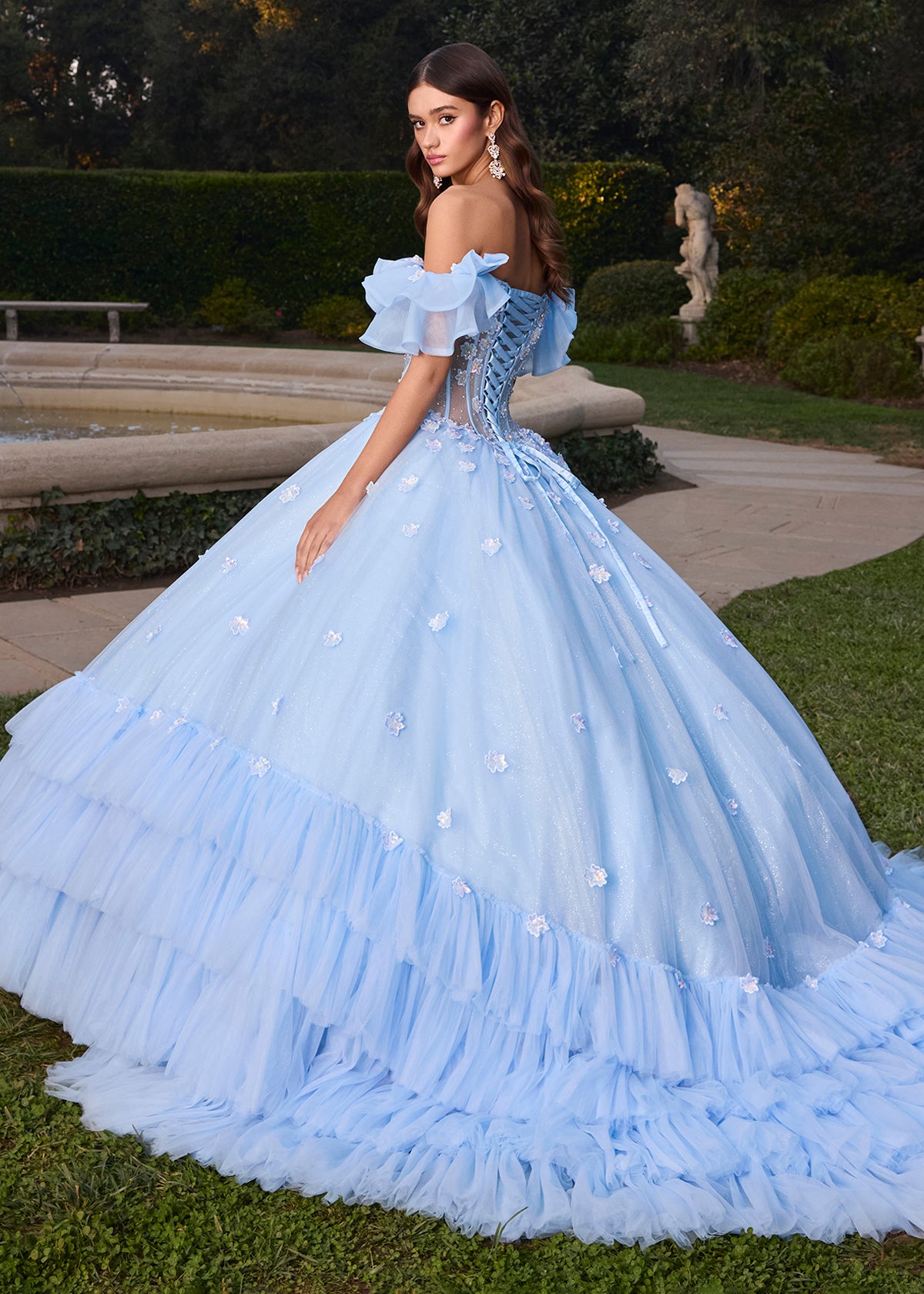 ASHLEYlauren 30118 Sky Blue Tulle Quinceañera Ball Gown