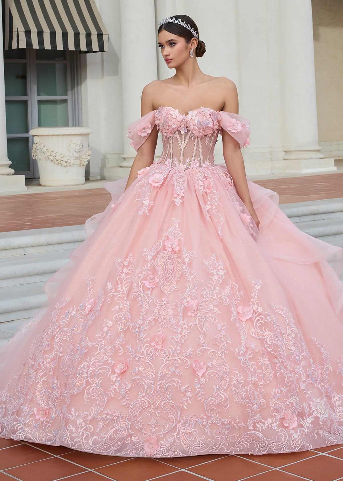 ASHLEYlauren 30121 Off-Shoulder Ruffle Quinceañera Ball Gown