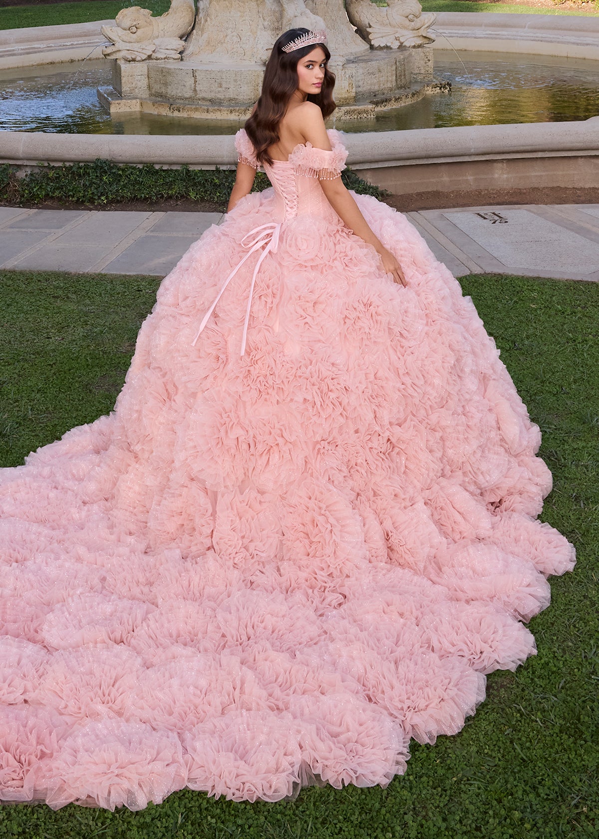 ASHLEYlauren 30122 Off-Shoulder 3D Floral Glitter Ball Gown ASHLEYlauren 30122 Off-Shoulder 3D Floral Glitter Ball Gown