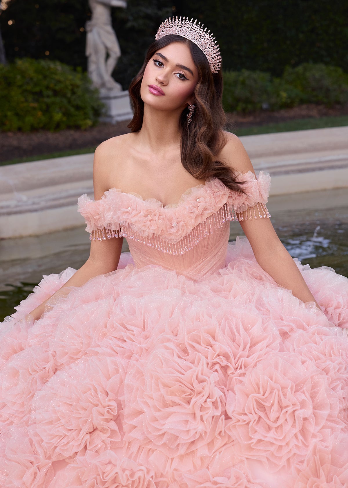pink quinceanera dresses off the shoulder ASHLEYlauren 30122 Off-Shoulder 3D Floral Glitter Ball Gown
