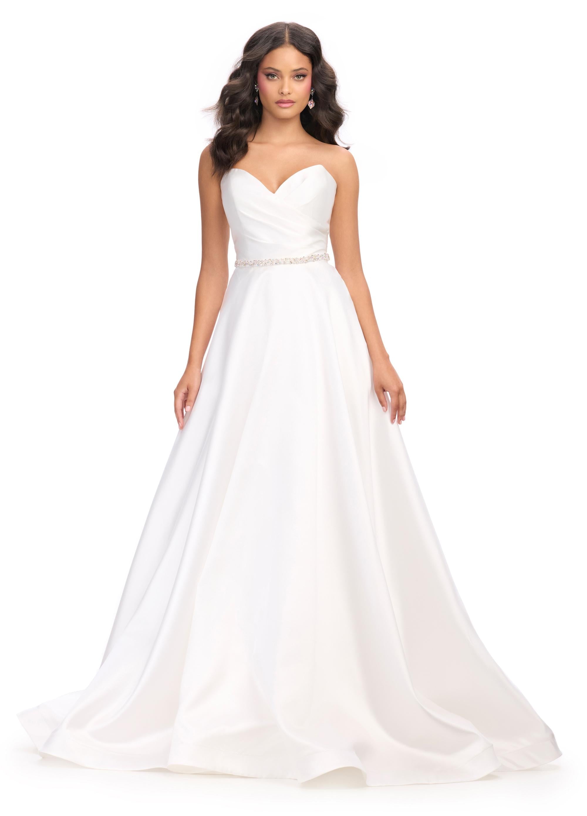 Video - Back. Orchid ASHLEYlauren 11773 elegant Mikado ball gown featuring a flattering sweetheart neckline, beaded belt, and a full ball gown skirt for a regal and timeless look.