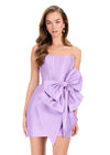 ASHLEYlauren 40015 Gown | Orchid strapless structured mini dress with bow on waist
