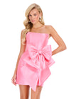 ASHLEYlauren 40015 Gown | Pink feminine strapless mini dress with corset top and bow at waist