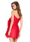 ASHLEYlauren 40015 Gown | Red structured mikado mini dress with bow at waist