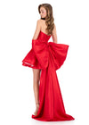 ASHLEYlauren 40016 Gown | Red a line corset sweetheart neckline cocktail dress with accentuated waist and statement bow on back of waist
