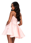 ASHLEYlauren 40019 Gown | Blush strapless flattering satin cocktail dress with flower applique