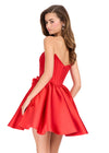 ASHLEYlauren 40019 Gown | Red romantic strapless cocktail dress with satin skirt and corset