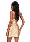 ASHLEYlauren 40020 Gown | Gold beaded jersey mini dress with detailed pattern and v neckline